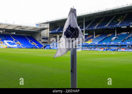 Interior view of Goodison Park at the corner flag in Liverpool, United Kingdom on 5/1/2022. (Photo by Conor Molloy/News Images/Sipa USA) Stock Photo