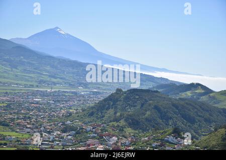 View towards the majestic Teide volcano from the famous Mirador De Jardina, Tenerife island, Spain Stock Photo