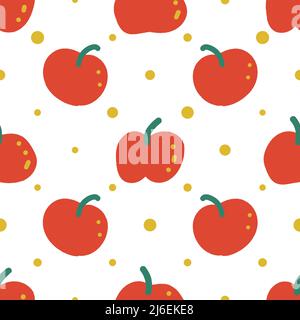 Red apples seamless pattern illustration. Apple harvest doodle background Stock Vector