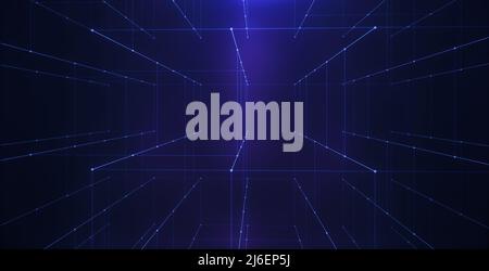 Abstract tech blocks background. block chain and data concept. Neon line on cyberspace. Stock Photo