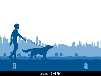 silhouette design of man walk the dog,vector illustration Stock Vector