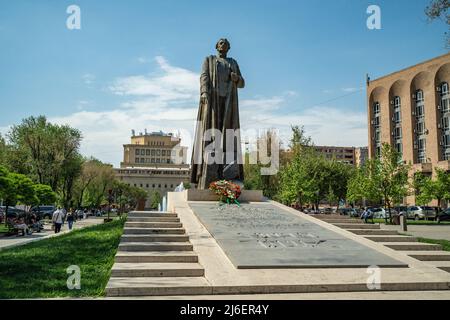 Yerevan, Armenia - April 30, 2022 - The statue of Garegin Nzhdeh, an Armenian nationalist, at central square of Yerevan Stock Photo