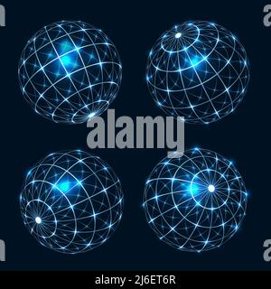Glowing globe wireframes Stock Vector