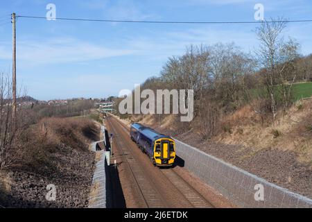 Scotrail class 158 train 158728 passing  Gorebridge on the borders railway Stock Photo
