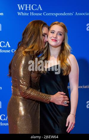 Actress Brooke Shields, left, and Rowan Francis Henchy arrive for the 2022 White House Correspondents Association Annual Dinner at the Washington Hilton Hotel on Saturday, April 30, 2022.  This is the first time since 2019 that the WHCA has held its annual dinner due to the COVID-19 pandemic. Credit: Rod Lamkey / CNP /MediaPunch Stock Photo