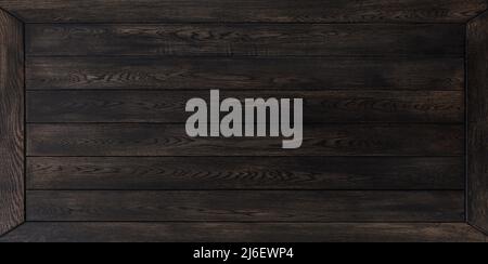 Dark wood texture background with wooden plank horizontal banner Stock Photo