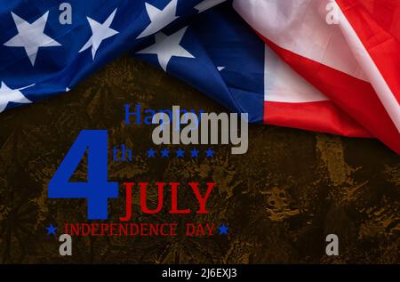 Happy 4th of July Over Distressed Wood Background Stock Photo