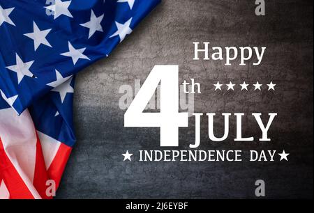 Happy 4th of July Over Distressed Wood Background Stock Photo