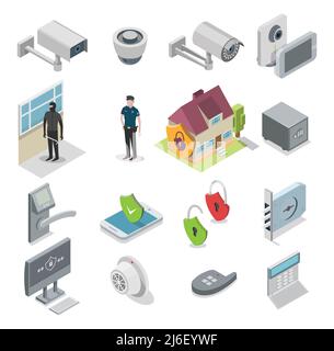 Home security vector isometric icon set Stock Vector