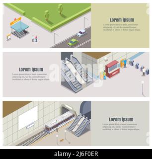 Vector isometric subway underground banner set Stock Vector