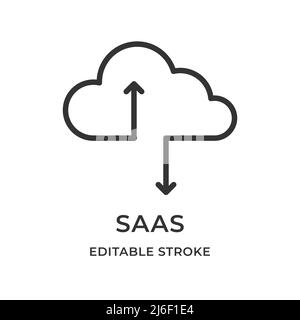 Saas. Software as a service. Cloud Computing Model. Remote use. Vector illustration. Editable stroke linear icon. Stock Vector