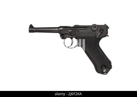 Air gun. Pneumatic weapon for air soft, sports and entertainment. A dummy, a copy of a real vintage pistol. Isolate on a white background. Stock Photo