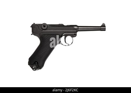 Air gun. Pneumatic weapon for air soft, sports and entertainment. A dummy, a copy of a real vintage pistol. Isolate on a white background. Stock Photo