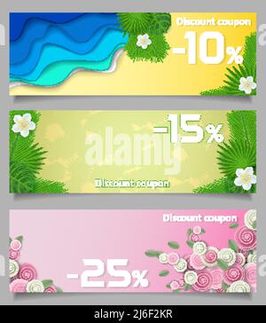 Floral discount coupon vector paper cut templates Stock Vector