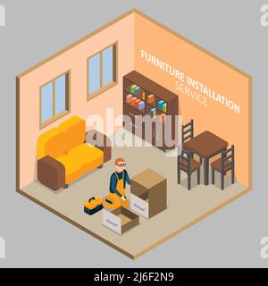 Furniture installation vector isometric concept Stock Vector