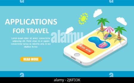 Mobile travel apps vector isometric illustration Stock Vector