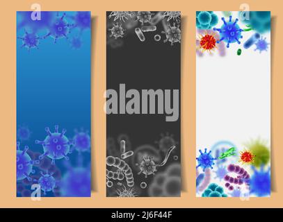 Vector set of banners with viruses and microbes Stock Vector