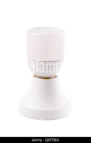 Daylight led lamp and white plastic socket isolated on white background with clipping path. Led light bulb use much less energy than incandescent bulb Stock Photo