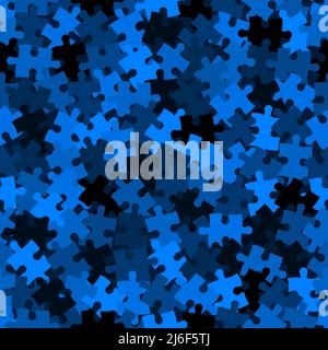 Blue chaos puzzle background, banner, texture. Vector jigsaw section template Stock Vector