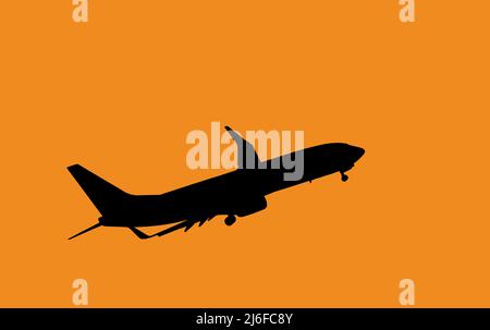 taking off airplane airliner, silhouette at sunset Stock Vector
