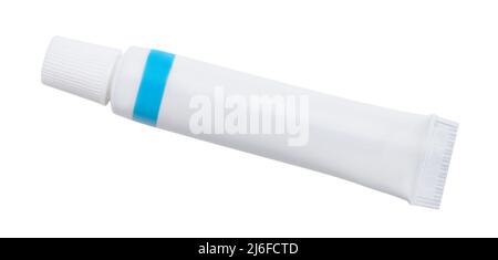 White closed tube isolated on white. Top view. Stock Photo