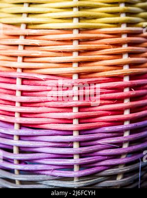 Colorful braided reed texture. Closeup background Stock Photo