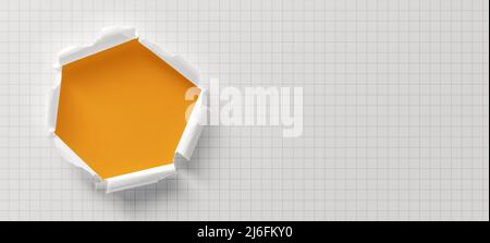 Round hole on paper with torn edges, banner with copy space, breakthrough message concept Stock Photo