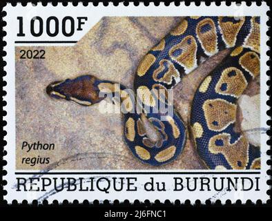 Ball python on postage stamp from Burundi Stock Photo