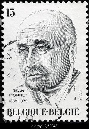 Jean Monnet portrait on belgian postage stamp Stock Photo