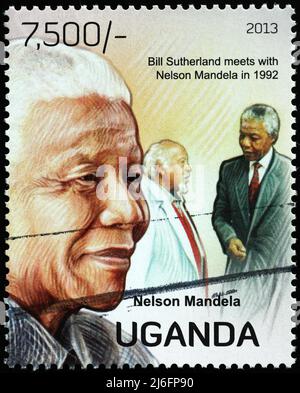 Nelson Mandela portrait on postage stamp of Uganda Stock Photo
