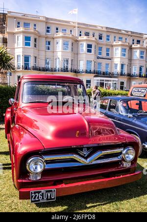 Classic cars on display in Eastbourne over the May day bank holiday weekend 2022 Stock Photo