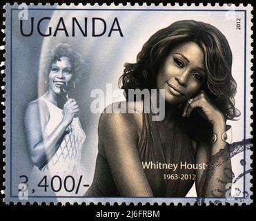 Whitney Houston portraits on postage stamp Stock Photo