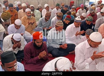 Muslim devotees offer prayers on the last Friday of the holy month of Ramadan at Jama Masjid in Beawar. (Photo by Sumit Saraswat/Pacific Press) Stock Photo