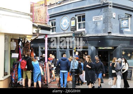 Spring sunshine on North Laine in Brighton, a popular district with a bohemian vibe, full of independent shops and stalls, in East Sussex, UK Stock Photo