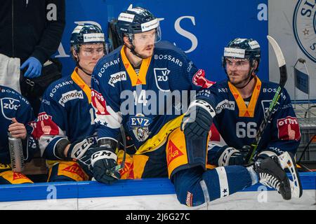 Livio Stadler #14 (EV Zug) and Sven Senteler #88 (EV Zug) during the ...