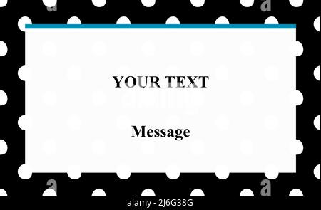 Horizontal polka dot card border frame banner copy space text, message and information vector illustration. Black and white modern round circles backg Stock Vector