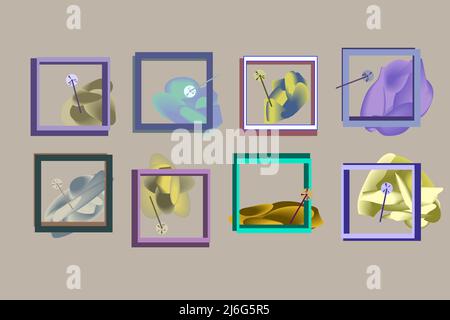 for advertising, invitations, congratulations, a set of colorful dandelion frames Stock Vector