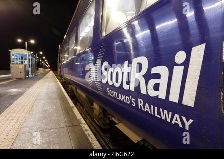 Scotrail class 158 train 158718 at  Tweedbank  railway station at the end of the  borders railway with the Scotrail logo prominent Stock Photo