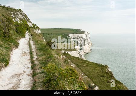 The famous White Cliffs of Dover at the English Channel. Stock Photo
