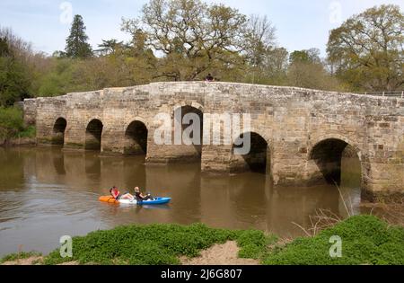 Stopham Grade 1 listed medieaval span bridge crossing the River Arun, Pulborough, West Sussex, England Stock Photo