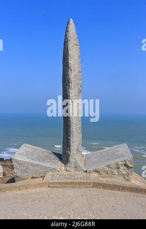 US World War II memorial at the Pointe du Hoc cliffs and in Cricqueville-en-Bessin (Calvados) in Normandy, France on a beautiful spring day Stock Photo