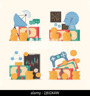 Technology Thematic Investment Illustration Set. Stock Vector