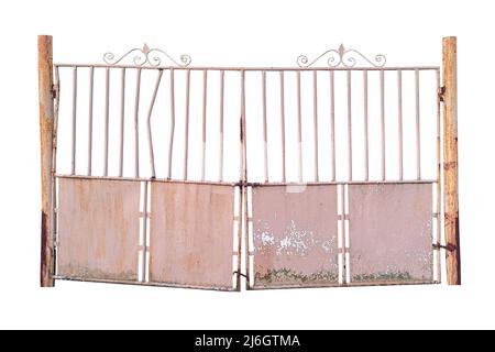 old metal gate with peeling paint. isolated on white background Stock Photo