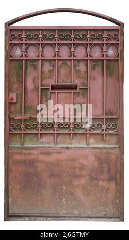 old metal gate with peeling paint. isolated on white background Stock Photo