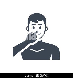 Avoid face touch related vector glyph icon. Man touches face with finger. Avoid face sign. Isolated on white background. Editable vector illustration Stock Vector