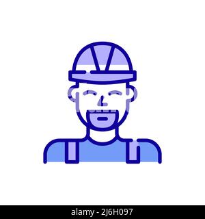 Smiling bearded construction worker in a hard hat. Pixel perfect, editable stroke color icon Stock Vector