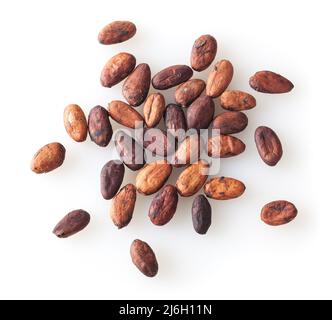Heap of uncooked cocoa beans isolated on white background Stock Photo