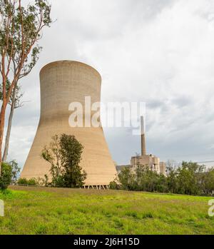 Callide power station near Biloela in queensland, australia, showing the cooling tower and chimney stacks Stock Photo