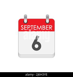SEPTEMBER 6. A leaf of the flip calendar with the date of SEPTEMBER 6. Flat style. Stock Vector