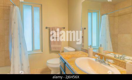 Curated visual reference: Panorama Bathroom Interior With Window And Warm Ambient Lighting There Photo Inspiration